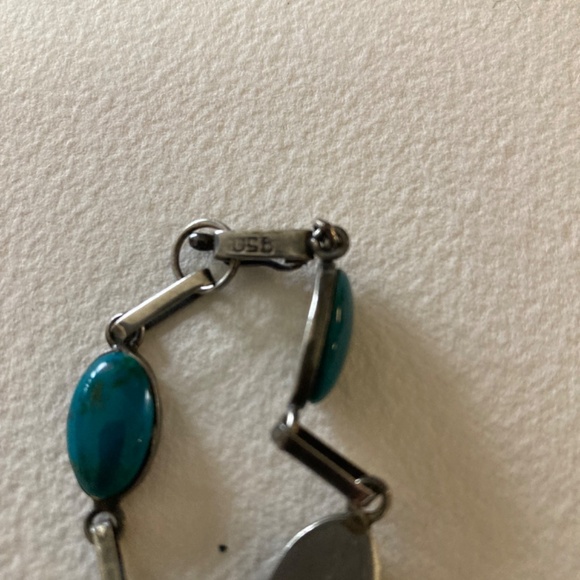950 Silver Chrysocolla Blue Stones Vintage  Bracelet - Picture 5 of 7